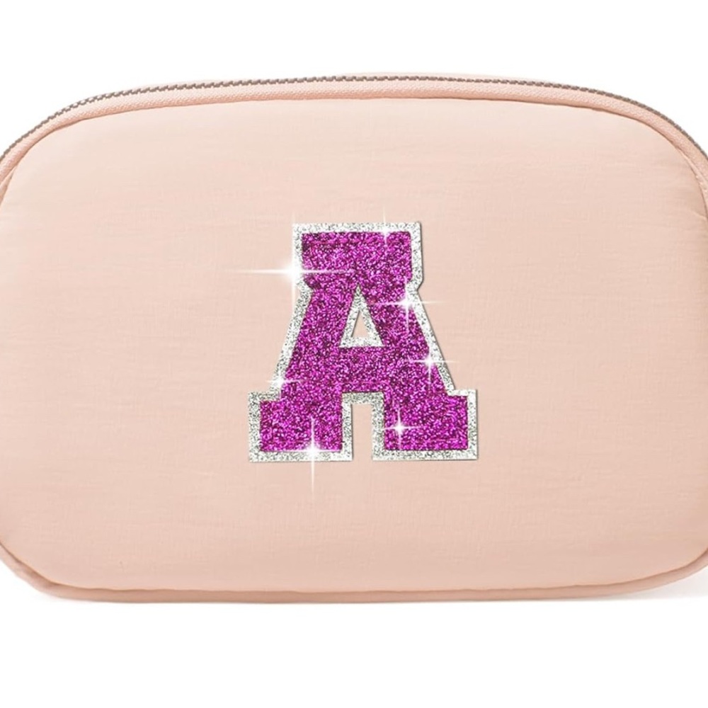 NWT Stoney Clover Inspired Peach Belt Bag with Pink Glitter Letter A
